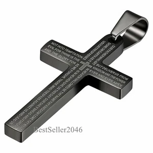 English Prayer Bible Cross Stainless Steel Men Women Charm Pendant Necklace 22" - Picture 1 of 29