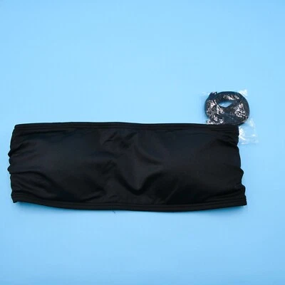 Top de bikini negro mediano Victorias Secret acolchado bandeau sin tirantes traje de baño playa Foto 1 de 4