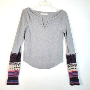 Free People Womens Cozy Craft Knit Cuff Thermal Top Size Large Gray Winter Warm - Picture 1 of 8