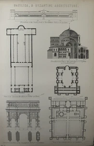 C1870s Antique Architecture Print – Basilica Byzantine Roman Greek Engraving Art - Picture 1 of 20