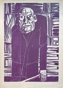 Werner Rosenbusch, 1924 - 2016, Ulm, Originalholzschnitt "Der Kaufmann " - Bild 1 von 4