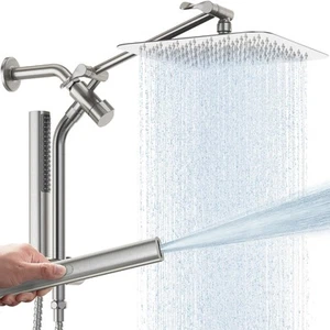 Brushed Nickel Shower Head, 10'' All Metal Rain Shower Heads with Handheld Sp... - Picture 1 of 6
