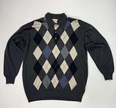 "Suéter Pringle Of Scotland para hombre 50"" gris pecho argyle 100 % lana de cordero polo" Foto 1 de 4