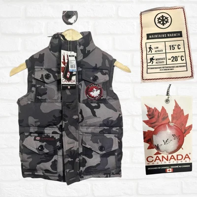 NWT Canada Weather Gear Kids Puffer Vest Size 5 Gray Camo Waterproof Down Winter - Image 1 of 4