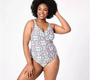 Jantzen Draped Mailot One-Piece Swimsuit Multi Ceramic Reg 14 A596110 - Picture 1 of 1