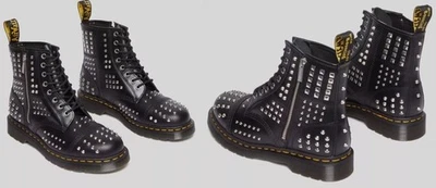 Dr. Martens 1460 Studded Zip Atlas Black Leather Combat Boots Womens Mens - Image 1 of 4