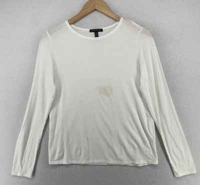 EILEEN FISHER Top PP Pequeño Viscosa Acanalado Jersey Cuello Redondo Manga Larga Blanco EE. UU. Foto 1 de 4
