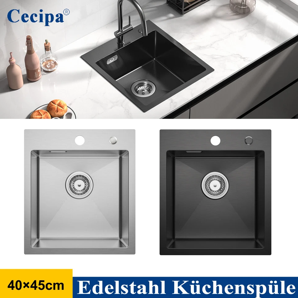 Edelstahl Einbauspüle Küchenspüle Spülbecken mit Siphon 40*45 cm Küchenarmatur - Bild 1 von 1