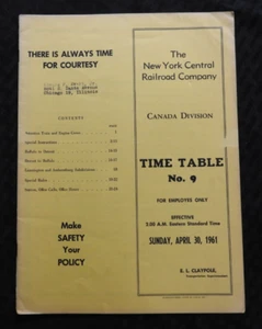 1961 NEW YORK CENTRAL RAILROAD RAILWAY TIMETABLE No. 9 Canada Canadian Division - Picture 1 of 4