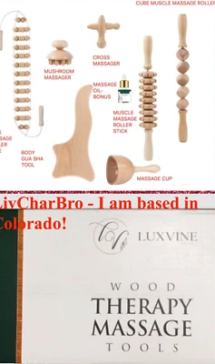 Herramientas de masaje de terapia de madera 8 en 1 para escultura corporal aceite de masaje adicional Foto 1 de 4