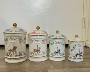 LENOX The Carousel Canister Set of 4. FLOUR SUGAR COFFEE TEA. 1995 - Picture 1 of 5