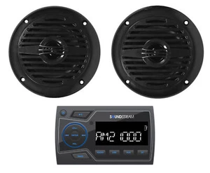 Soundstream MHU-32 Marine Boat ATV/UTV Bluetooth Receiver+(2) Black 4" Speakers - Picture 1 of 12