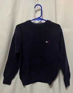 vtg tommy hilfiger boys sweater blue pullover fine knit cotton crew neck logo 5 - Picture 1 of 7