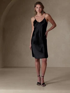 Banana XXSP Republic Bliss Silk Slip Dress XXS Petite Black #749038 NEW - Picture 1 of 3