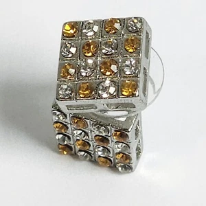 Bling iced out earrings men Yellow CZ Post Square Fancy Hip Hop Style NEW  - Picture 1 of 5