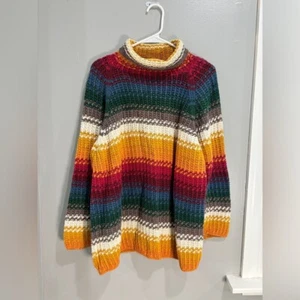 Vintage Weathervane Rainbow Striped Wool Mock Neck Cowl Neck Turtleneck Sweater - Picture 1 of 10