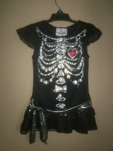 INCHARACTER FANCY SKELETON BLACK SILVER GEMS JEWELRY BONE TOP SHIRT COSTUME 6 - Picture 1 of 11
