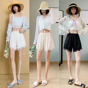 Womens Satin Lace Trim Underwear Frilly Pettipants Safety Lolita Short Pants - Picture 1 of 10