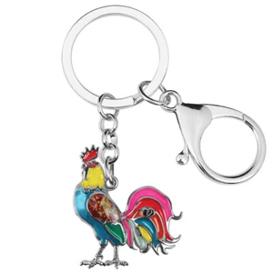 Enamel Alloy Rooster Chicken Keychains Car Key Ring Farm Animals Charms Gifts - Picture 1 of 11
