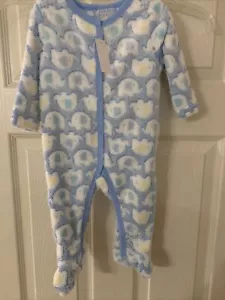 Duck Duck Goose Baby Boys One Piece Footed Fleece Blue Elephant 0-3 M - Picture 1 of 2