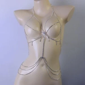 Body Chain Harness Sexy Rhinestone Bra Jewelry Underwear Women Crystal Bra - Picture 1 of 10