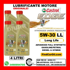 LUBRIFICANTE MOTORE CASTROL EDGE FST 5W30 LL TITANIUM ACEA C3 DA 4 LITRI - Imagen 1 de 4