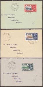 Falkland Islands 1935 (May 7) GV Silver Jubilee 1d, 2&1/2d and 4d. used on FDC. - Picture 1 of 2