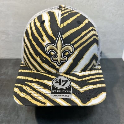 Gorra New Orleans Saints "47 Marca Zubaz Retro Camionero Malla Correa Gorra H41 Foto 1 de 4