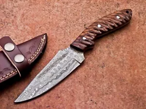 CUSTOM HAND FORGED DAMASCUS STEEL 10" SKINNING HUNTING KNIFE, SHEATH - WD-9849 - Picture 1 of 11