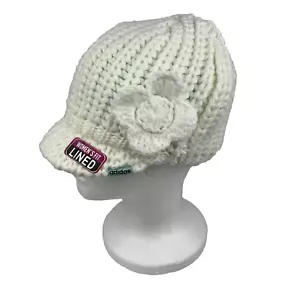 Adidas Colección Para Mujer Clima-Cálido Blanco Facturado Cable Tejido Forrado Gorra Flor - Imagen 1 de 7