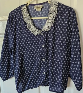 Camicia blu donna Dorothy Perkins taglia 14 vge cropped stampa floreale colletto pizzo - Foto 1 di 6