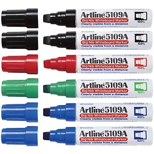 6 x Artline 5109A Whiteboard Marker Xylene Free Extra Broad Chisel 10mm Assorted - Picture 1 of 3
