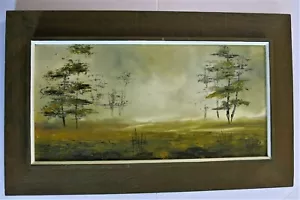 Cuadro al óleo original Bob Pepper paisaje pintura árboles pantano brumoso enmarcado único en su clase 19x31 - Imagen 1 de 18