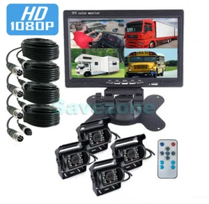 4x HD 1080P Cámara de Reversa 12V/24V + 7" IPS 4 CANALES Monitor Split Kit de Visión Trasera para Automóvil - Imagen 1 de 12