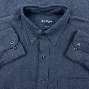 Brooks Brothers Shirt Men Large Blue Button Up Flannel Woven In Italy Navy Soft - Picture 1 of 10