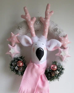 Türkranz  Elch Sterne Rosa -Weiß-Silber  Weihnachten Tilda Landhaus - Bild 1 von 4