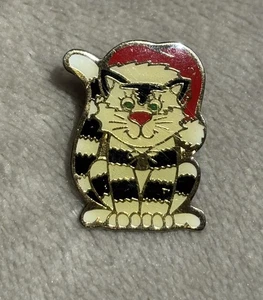 Vintage gestreifte Katze mit Nikolausmütze Anstecknadel - Bild 1 von 3