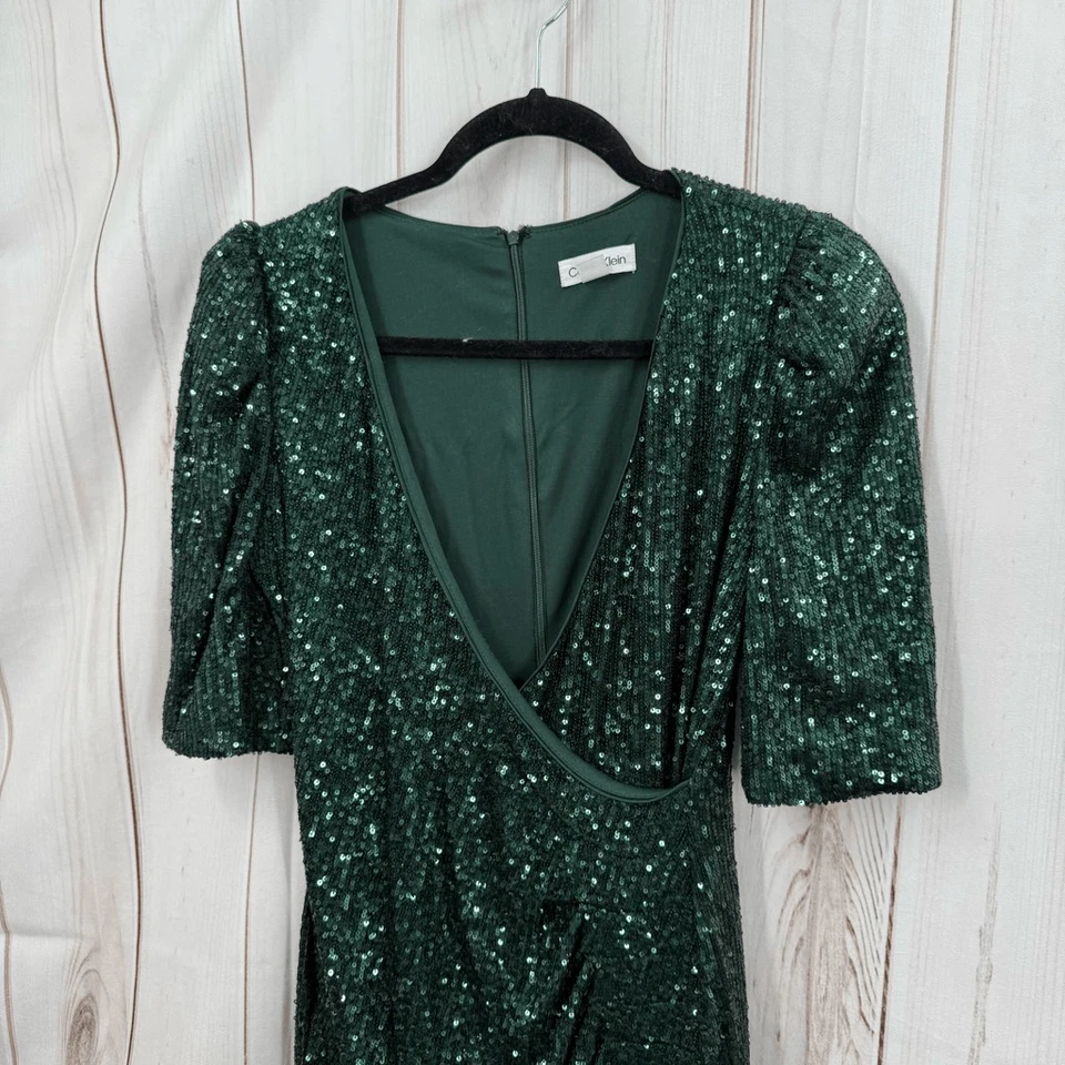 Calvin Klein Women’s 8 Green Sequin Faux Wrap Dress - Image 1 of 4