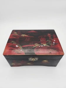 Vintage japanische Schmuck Schmuckschatulle mit Spiegel & blauem Samtfutter Japan - Bild 1 von 8