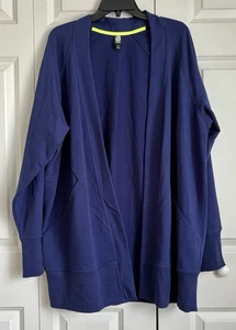 IDEOLOGY WOMEN'S SWEATER CARDIGAN PLUS SIZE 3X BLUE KNITWEAR OPEN FRONT POCKETS - Picture 1 of 7