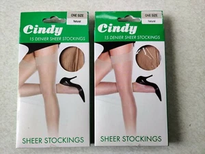 CINDY 15 DENIER SHEER STOCKINGS 2 PAIRS COLOUR NATURAL ONESIZE - Picture 1 of 2