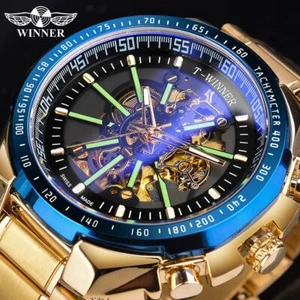 T-Winner Luxus Herren Edelstahl Leuchtglas Mechanische Skelett Uhr - Bild 1 von 19