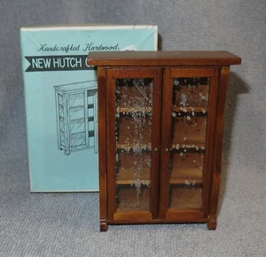 Vtg Doll House Miniature Handcrafted Hardwood Hutch Glass Door Korea in Orig Box - Picture 1 of 7