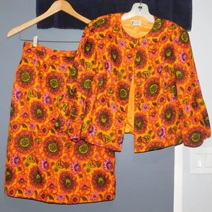 VTG 60's TALENTO OUTFIT FLOWER POWER MOD MCM 2 PC SUIT SET JACKET SKIRT S M - Picture 1 of 24