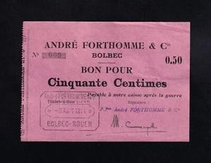 F.C. FRANCIA FRANCE , BOLBEC , 50 CENTIMOS 1914 , S/C- (AUNC) . - Imagen 1 de 2