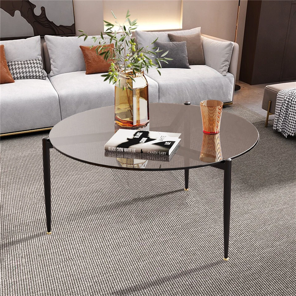 Mesa de centro redonda con tapa de vidrio de arte moderno de 2 tamaños sofá mesas laterales Foto 1 de 4