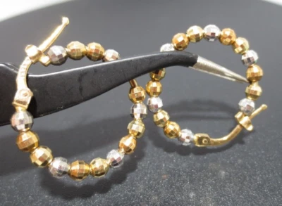 STUNNING 14K TRI-COLOR BALL / BEAD HOOP EARRINGS 3.83 grams ( G126232-3) - Image 1 of 4