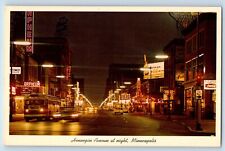 Minneapolis Minnesota Postcard Hennepin Avenue Restaurants Night c1960 Vintage