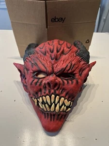 Dämonen Maske Gummi Teufel Maske Latex rot Satan Maske Vintage HALLOWEEN - Bild 1 von 9