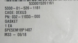 5330-01-526-1161 Junta Aqua-Chem TWPS 032-11033-000 32-A-11033 SPE5EM18P1407 - Imagen 1 de 1